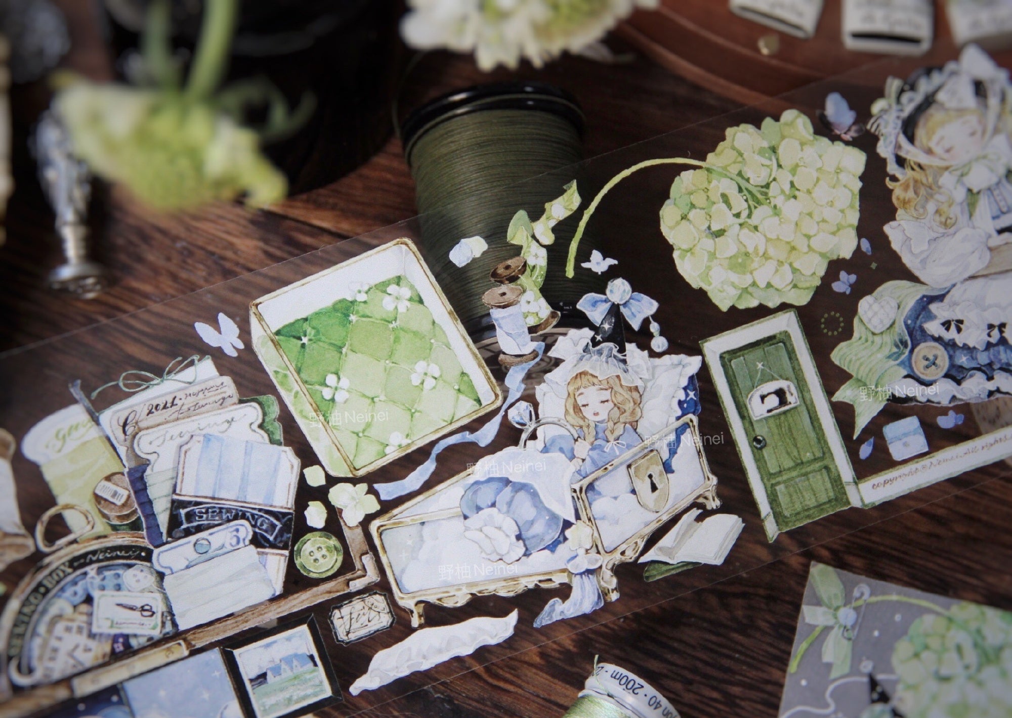 Neinei Illustration Masking Tape: Reading Blue in the Study