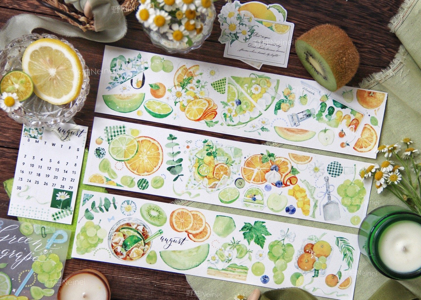 Neinei Illustration Tape Sample: Orange, Grapes, and Mango