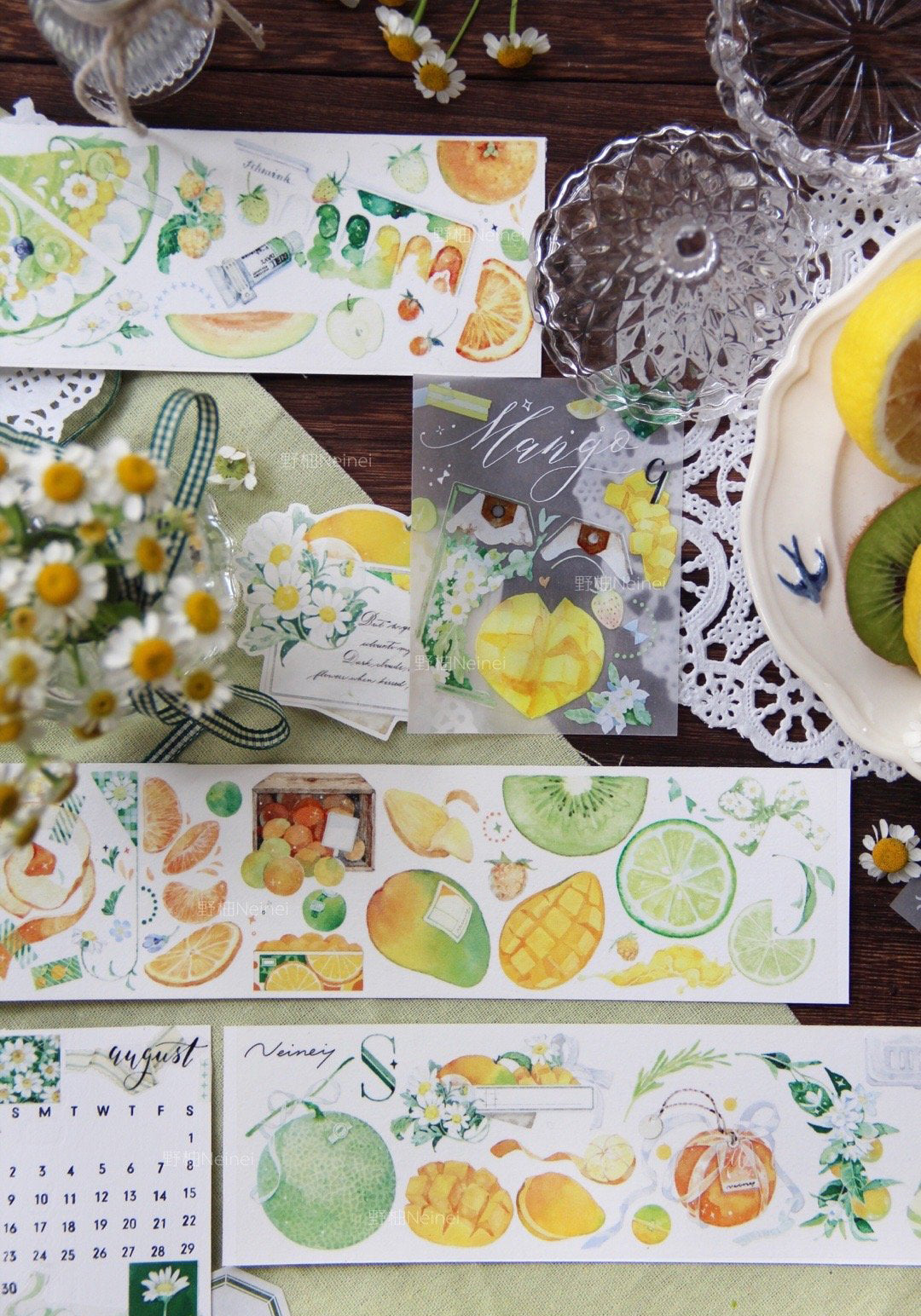 Neinei Illustration Masking Tape: Orange, Grapes, and Mango