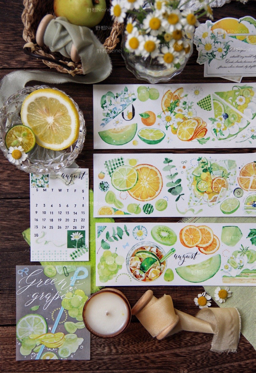 Neinei Illustration Masking Tape: Orange, Grapes, and Mango
