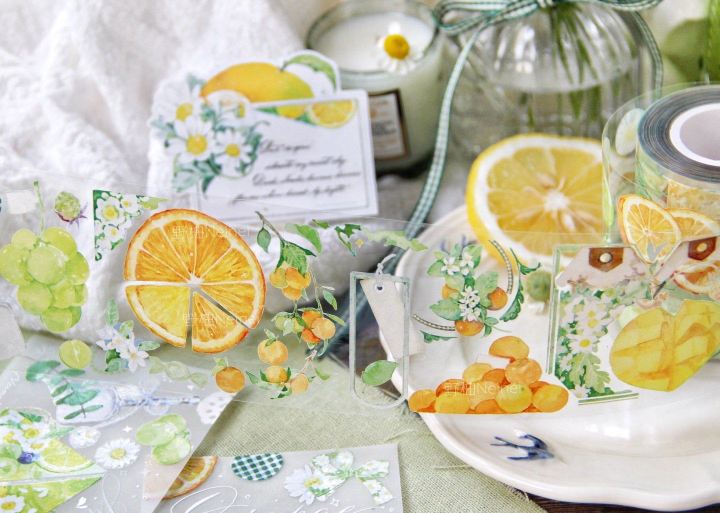 Neinei Illustration Tape Sample: Orange, Grapes, and Mango