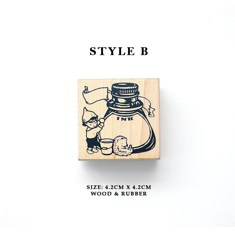 Plain: Ink Bottle Elf Rubber Stamp