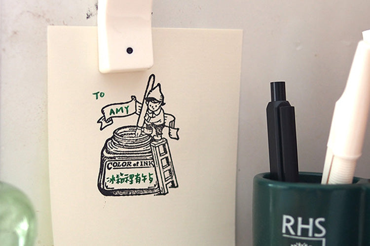 Plain: Ink Bottle Elf Rubber Stamp