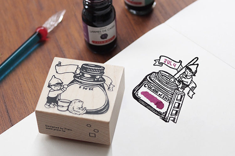 Plain: Ink Bottle Elf Rubber Stamp