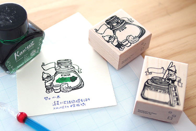 Plain: Ink Bottle Elf Rubber Stamp