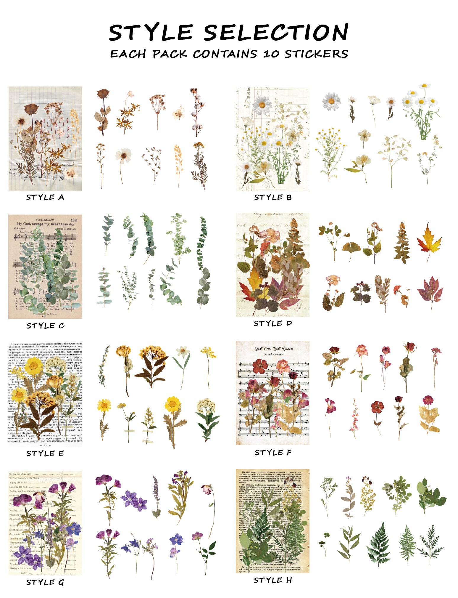 Dried Flowers Clear Stickers Pack