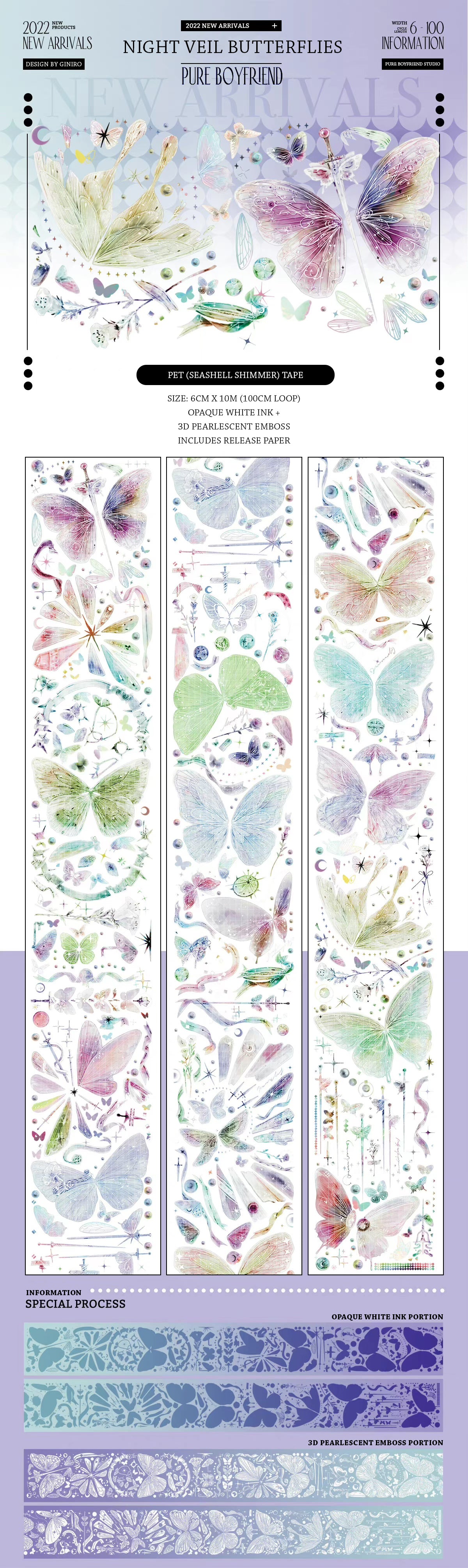 Pure Boyfriend Studio: Night Veil Butterflies Masking Tape