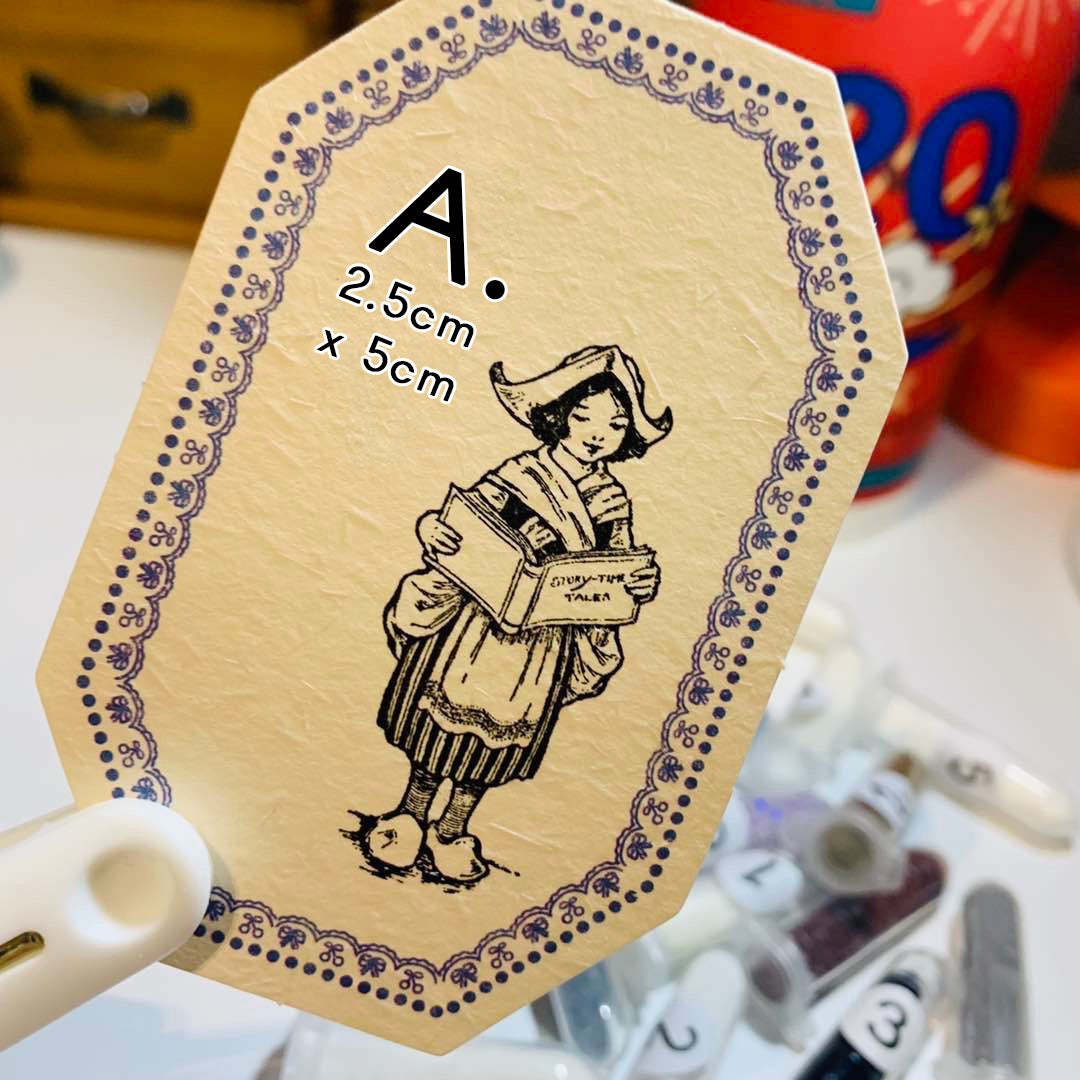 Girls Reading Wooden Stamp