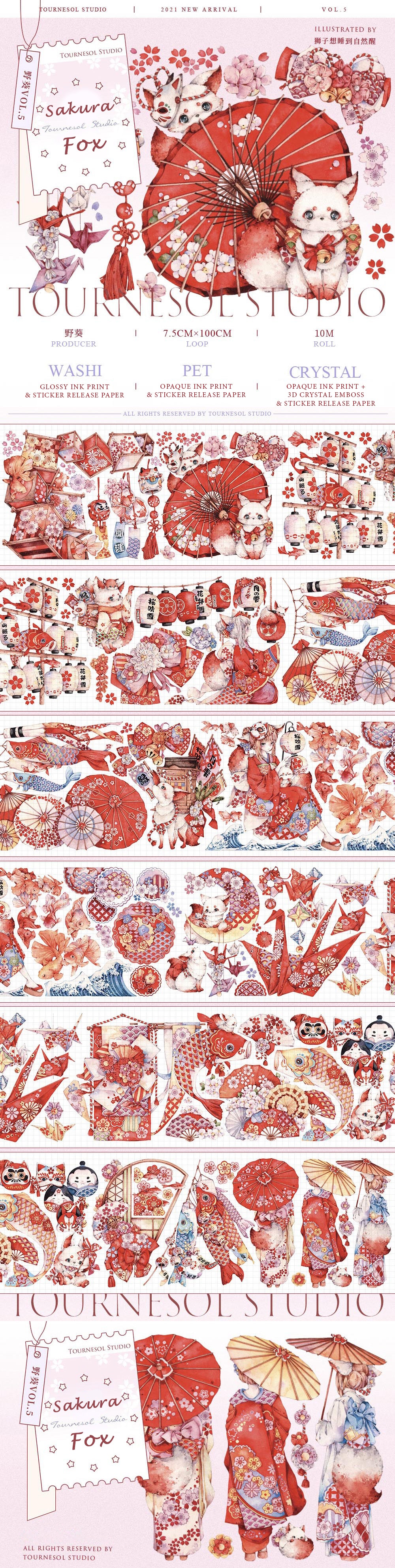 Tournesol Studio Masking Tape: Sakura Fox