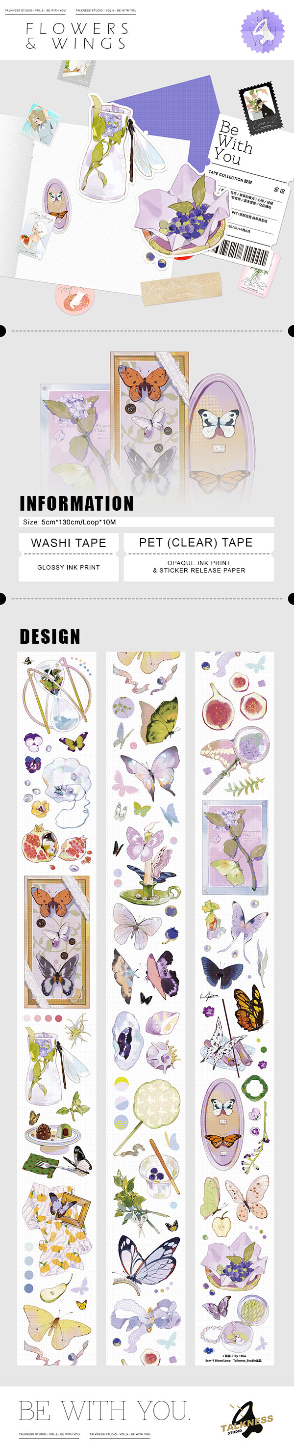 Talkness Studio Masking Tape: Flowers and Wings