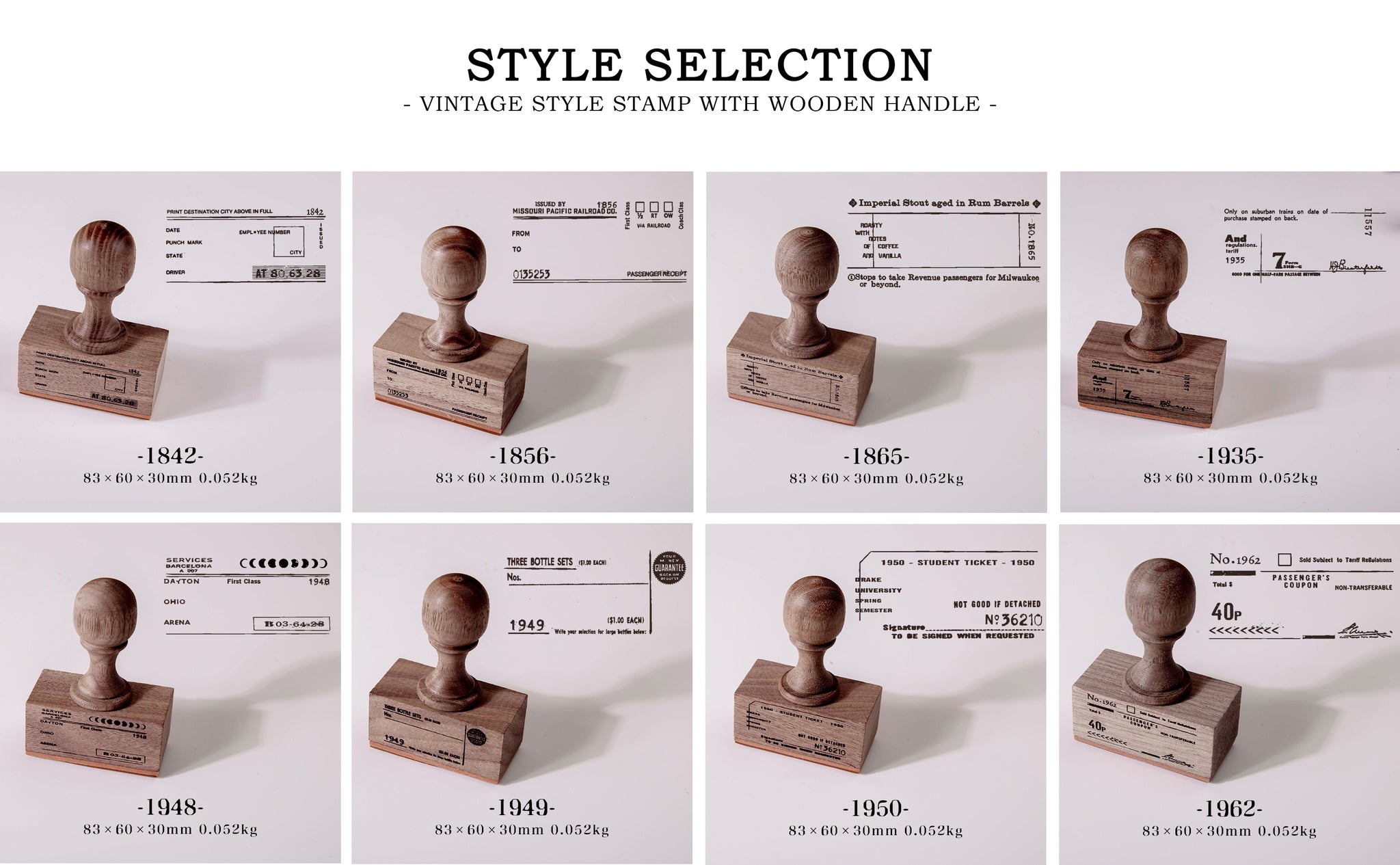 Vintage Tickets Wood Handle Stamps