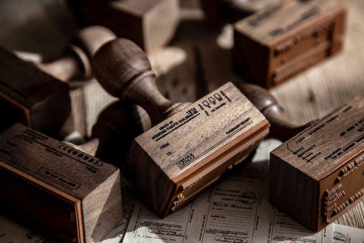 Vintage Tickets Wood Handle Stamps