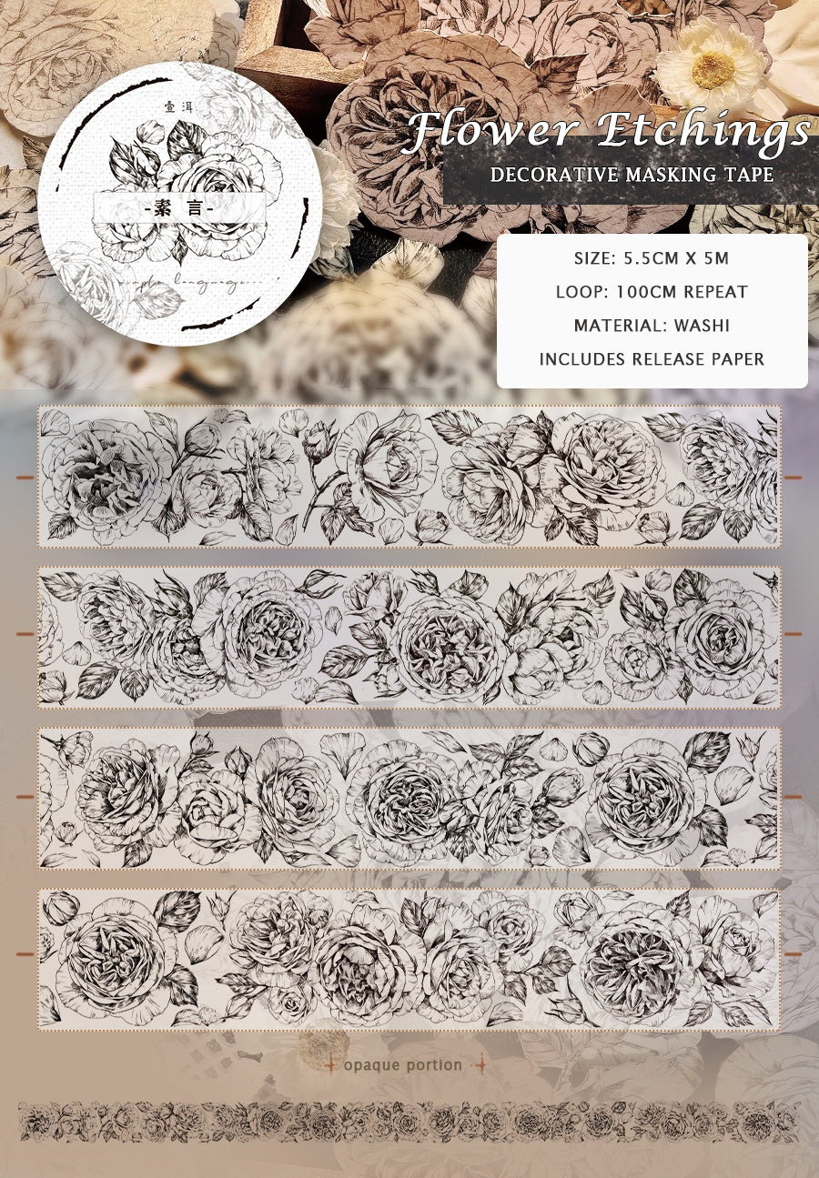 Yier Washi Tape: Flower Etchings