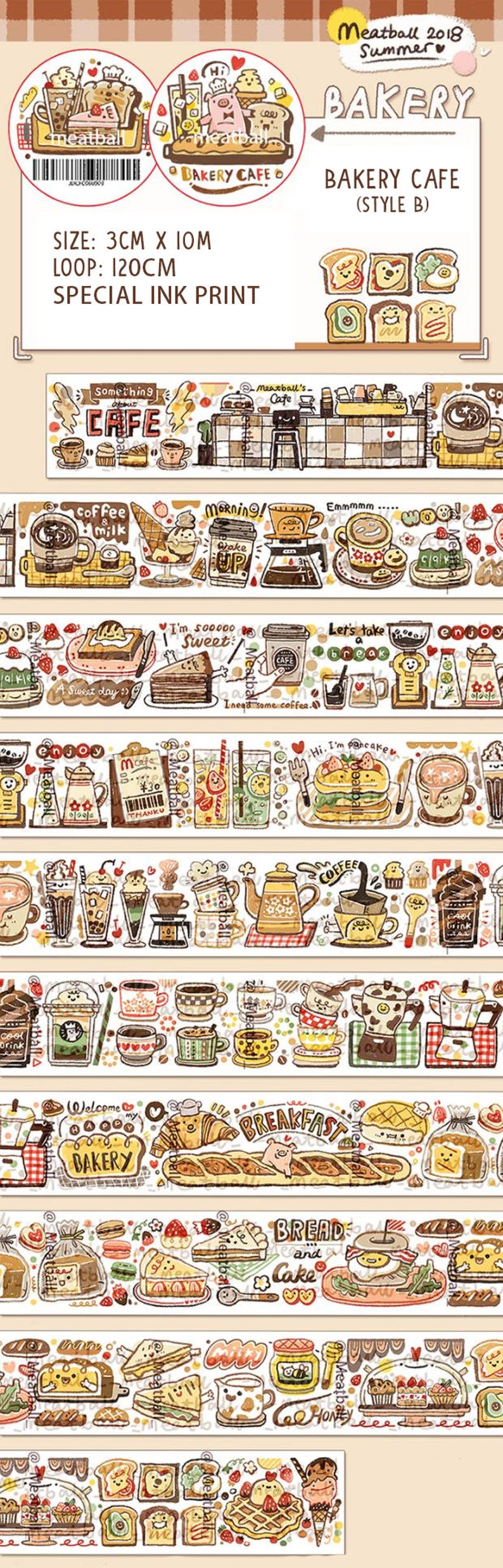 Meatball Washi Tape: Bakery Cafe
