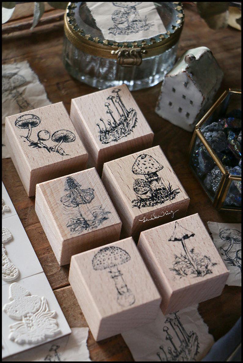 LCN Design Studio: Mushrooms Wooden Stamps Set