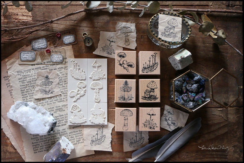 LCN Design Studio: Mushrooms Wooden Stamps Set