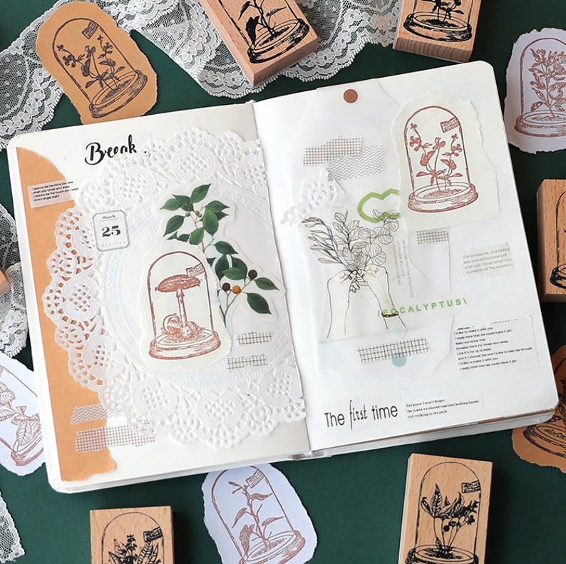 Plants Glass Dome Wooden Stamp