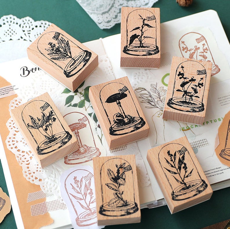Plants Glass Dome Wooden Stamp