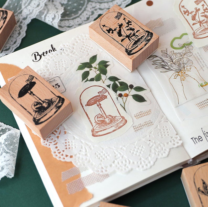 Plants Glass Dome Wooden Stamp