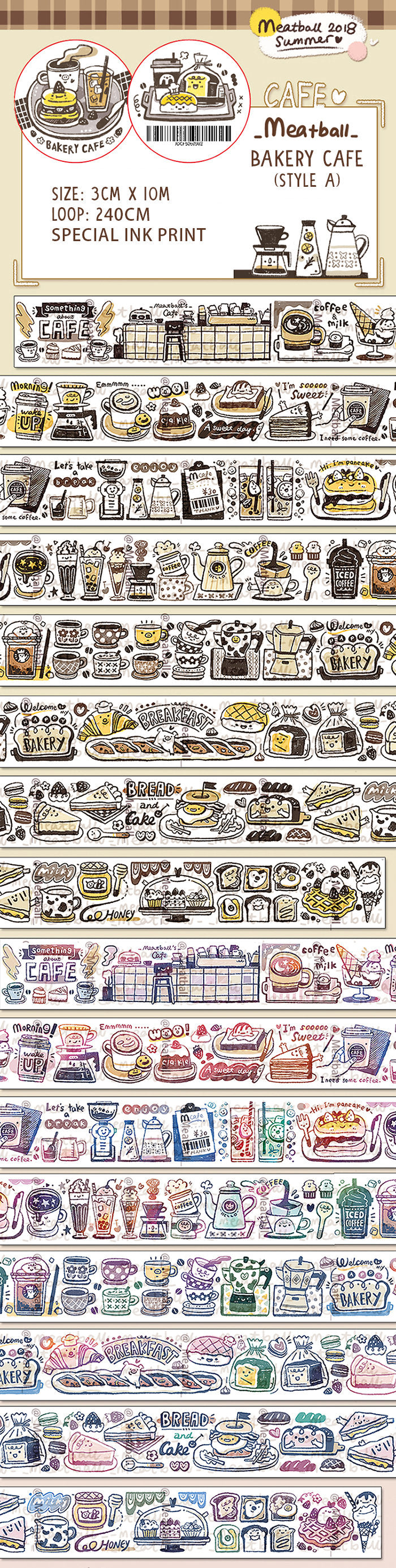 Meatball Washi Tape: Bakery Cafe