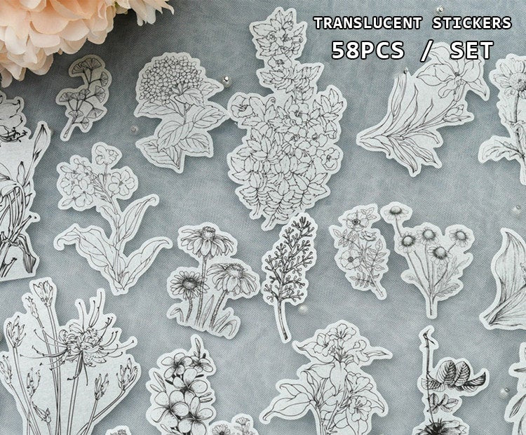 Translucent Flower Etchings Stickers Pack