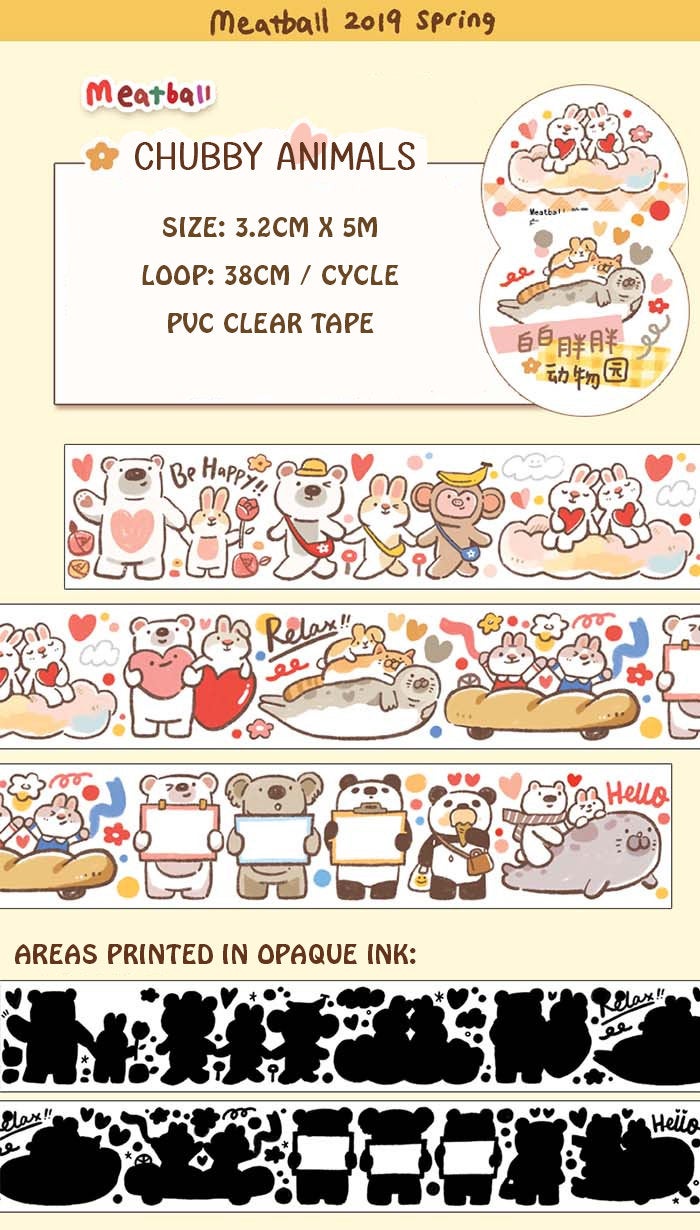 Meatball Washi Tape: Chubby Animals