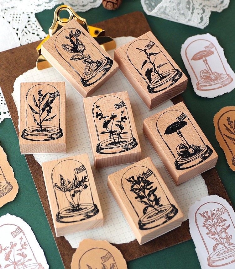Plants Glass Dome Wooden Stamp