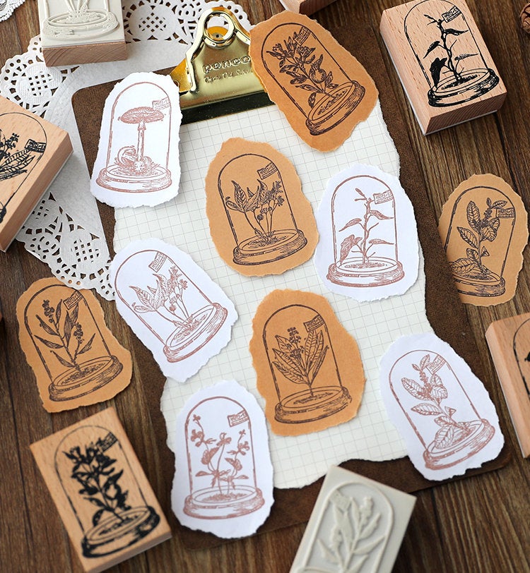 Plants Glass Dome Wooden Stamp