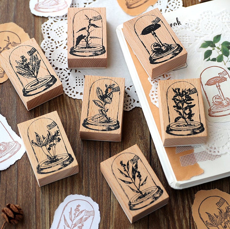 Plants Glass Dome Wooden Stamp