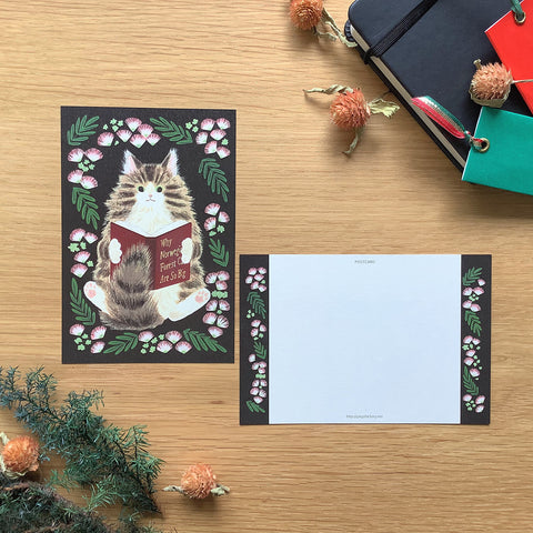 4Legs Postcard: Norwegian Cat Reading a Book