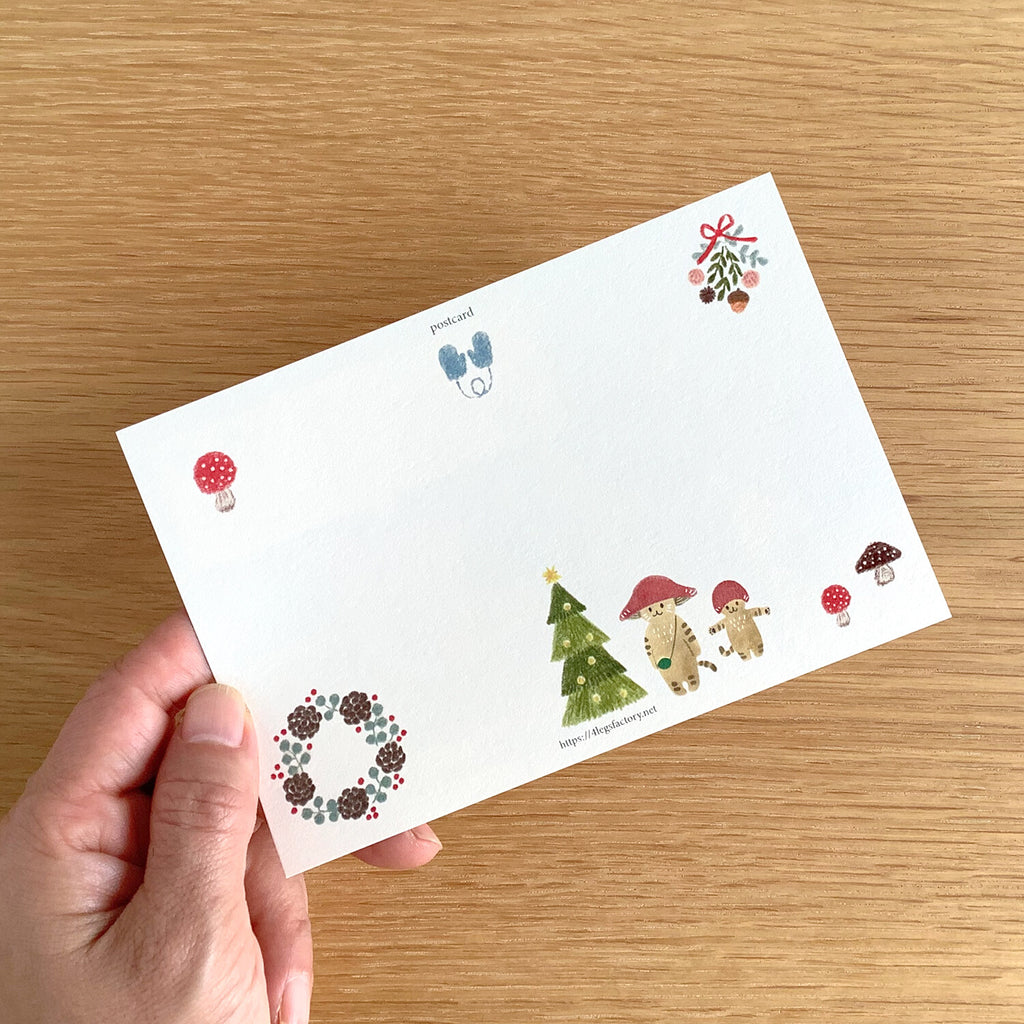 4Legs Postcard: Mushroom Cats on Reindeer Sleigh