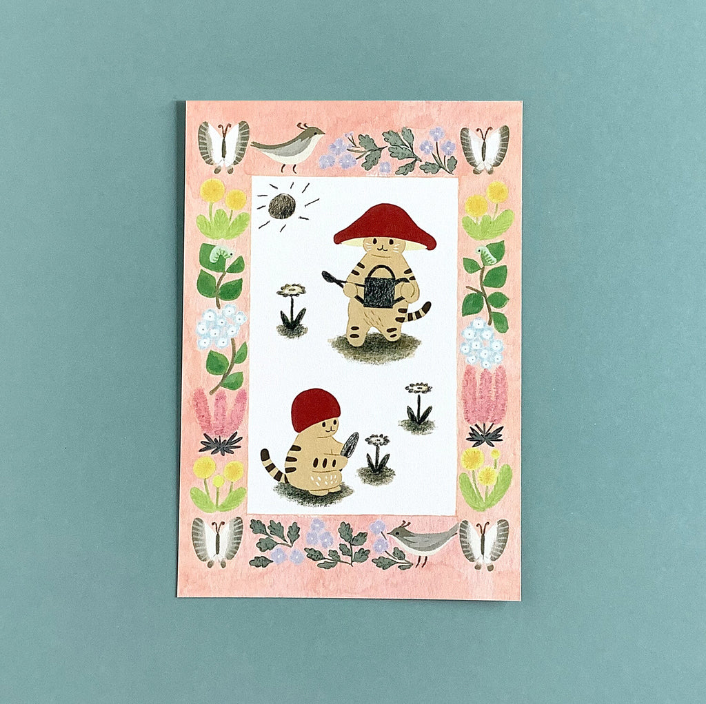 4Legs Postcard: Spring Mushroom Cat