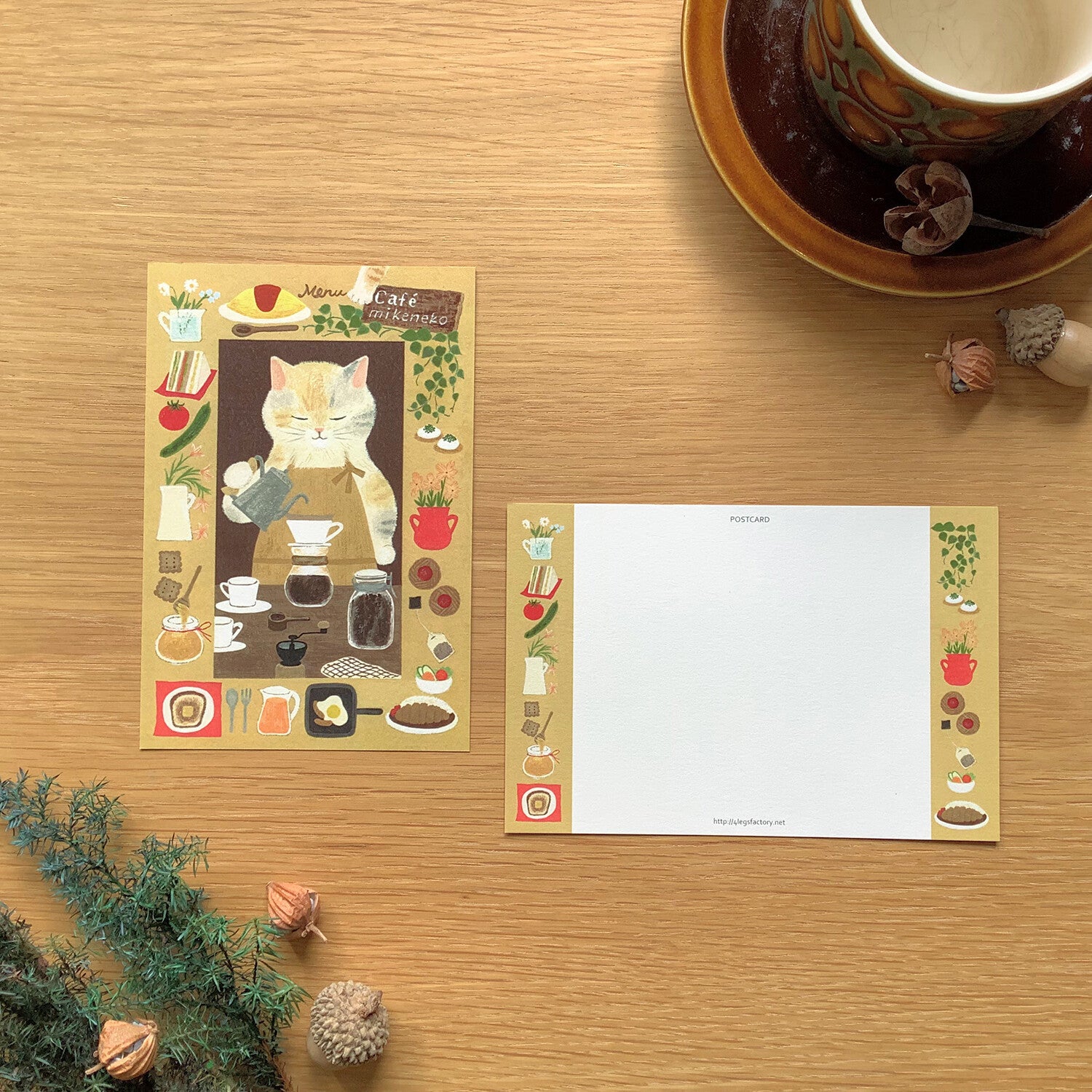 4Legs Postcard: Tortoiseshell Cat Cafe