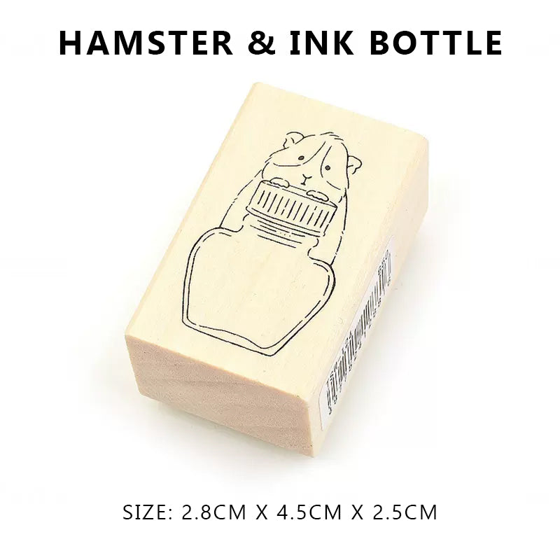 Beverly Rubber Stamp: Animals and Ink Bottles