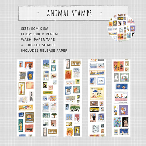 Bieguan Washi Tape: Animal Stamps