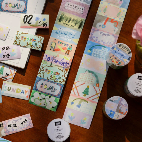 Bieguan Sticker Tape: Days of the Week and Little Flower