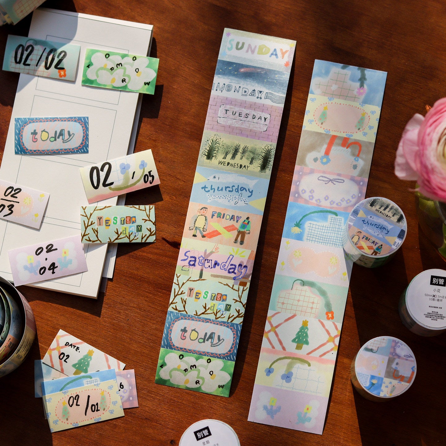 Bieguan Sticker Tape: Days of the Week and Little Flower