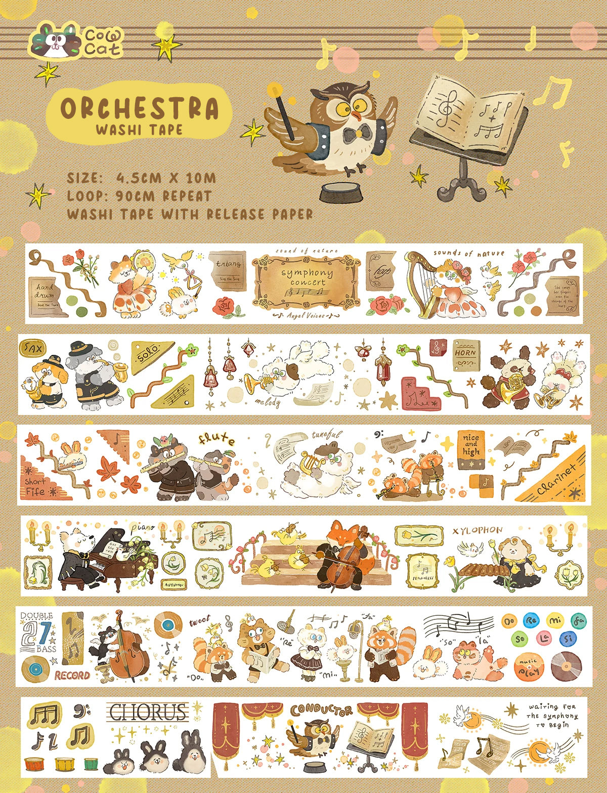 Cow Cat Washi Tape: Orchestra