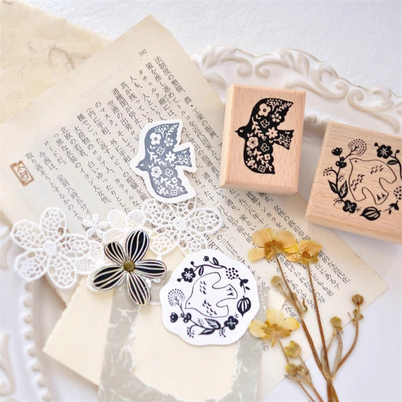 Maru Stationery: Flower Bird Rubber Stamp