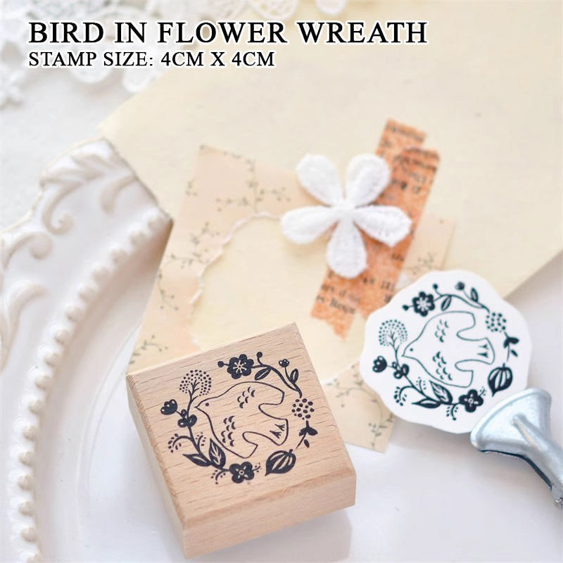 Flower Bird Rubber Stamp