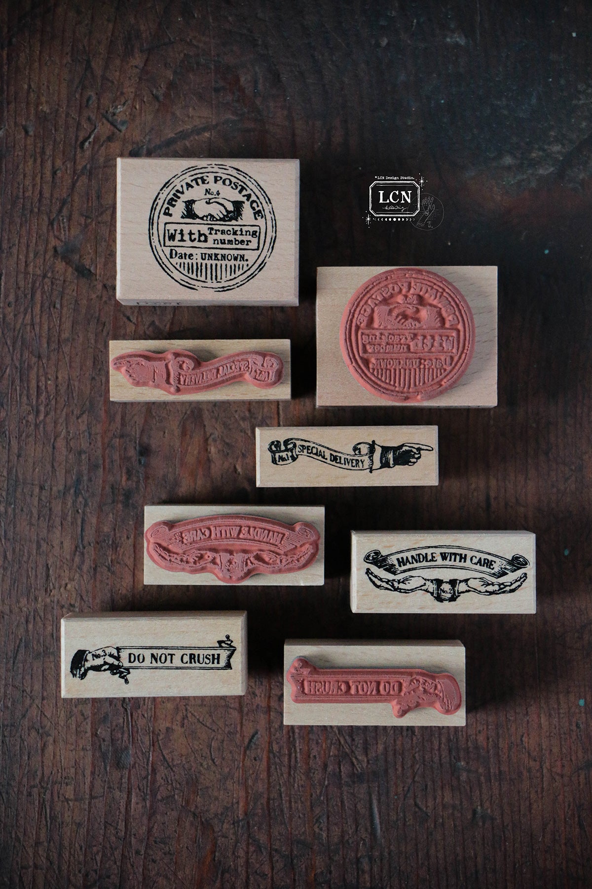Custom Stamp Set LCN Design Studio: Postal Signs 3 Rubber Stamps Set – Papergame