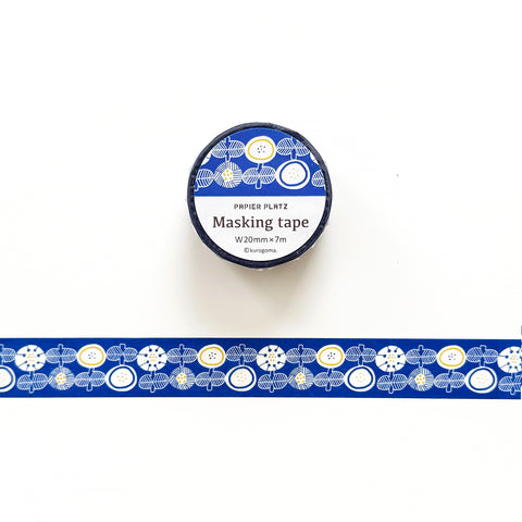 Kurogoma x Papier Platz Washi Tape: Blue and White Flowers