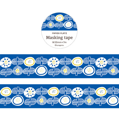 Kurogoma x Papier Platz Washi Tape: Blue and White Flowers