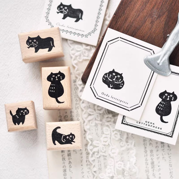 Maru Stationery: Black Kitty Rubber Stamp