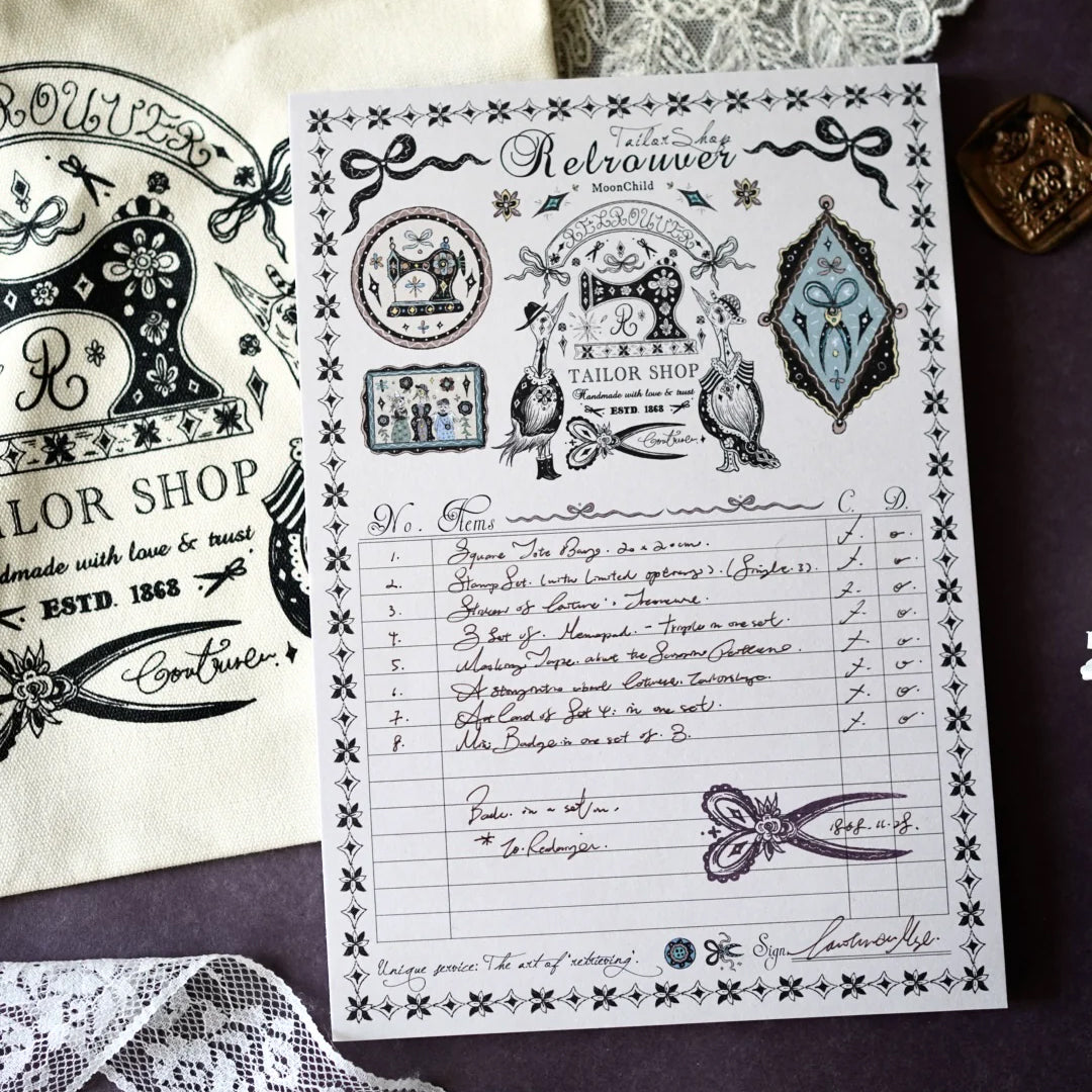 Moonchild Groceries: Retrouver Tailor Shop Ledger Memo Pad