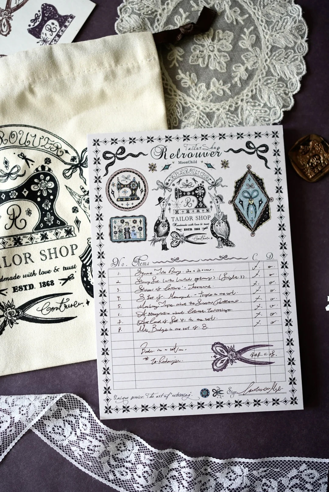 Moonchild Groceries: Retrouver Tailor Shop Ledger Memo Pad