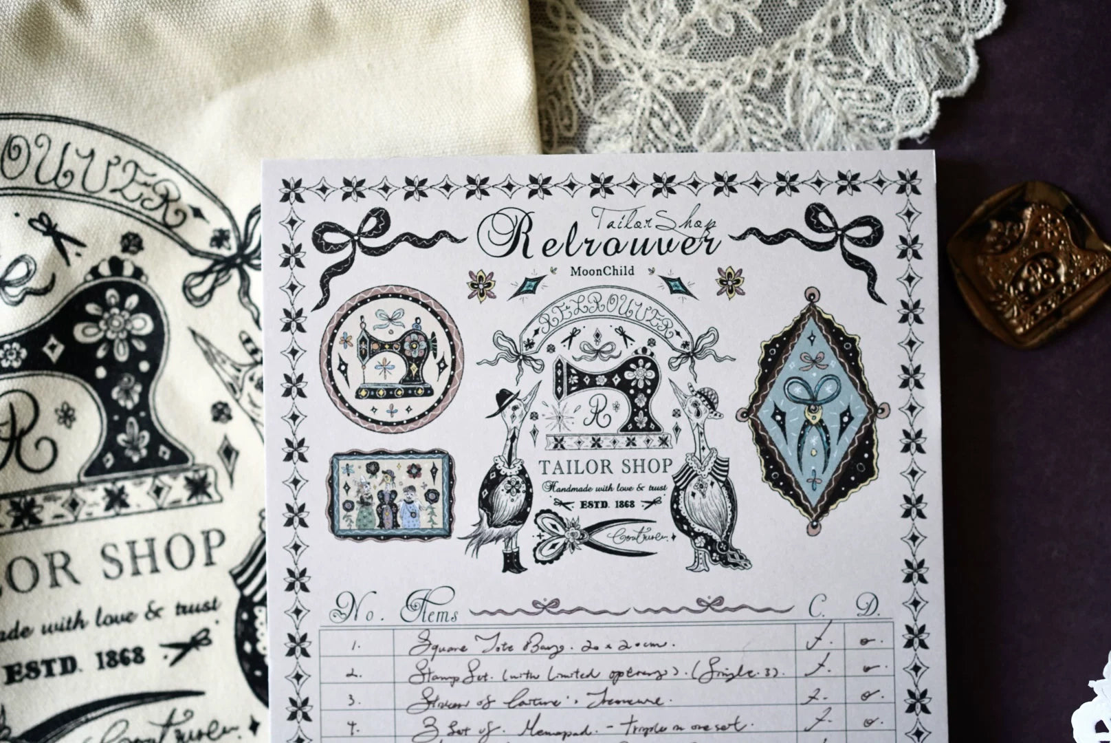 Moonchild Groceries: Retrouver Tailor Shop Ledger Memo Pad