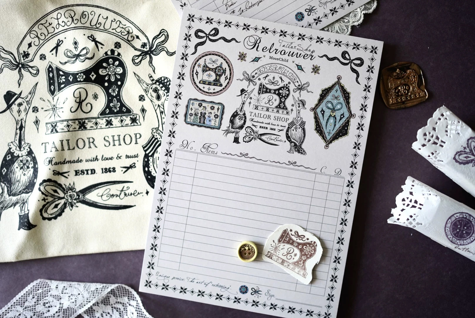 Moonchild Groceries: Retrouver Tailor Shop Ledger Memo Pad
