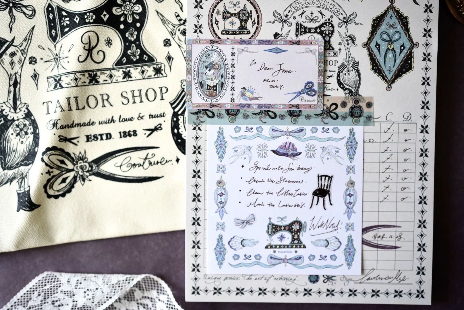 Moonchild Groceries: Retrouver Tailor Shop Ledger Memo Pad