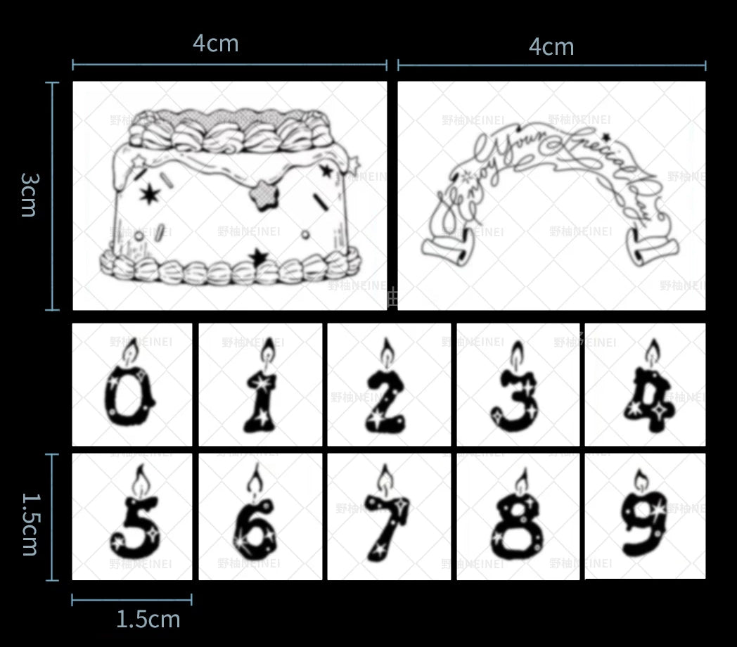 Neinei Illustration Stamps Set: Number Candles